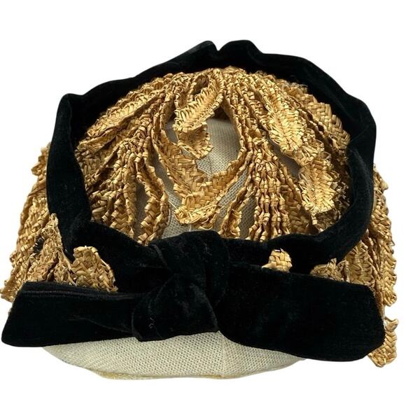 Vintage 50s Art Deco Flapper Hat Gold Black Velveteen Cocktail main image 7